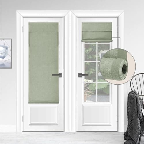 WDFour Cordless Blackout Door Curtains Triple Layers 100 Light Blocking UV Protect Noiseless Adjustable Roller Shade No Drill Window Blinds for Office Ward Home20Wx70LSage Green1 Piece