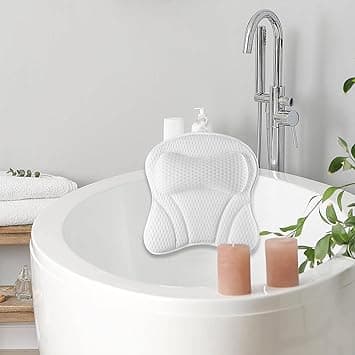 Bath Pillow NonSlip Bathtub Pillow with Strong Suction Cups Ergonomic Bath Pillows for Tub Neck and Back Support Soft Bath Spa Pillow Machine Washable