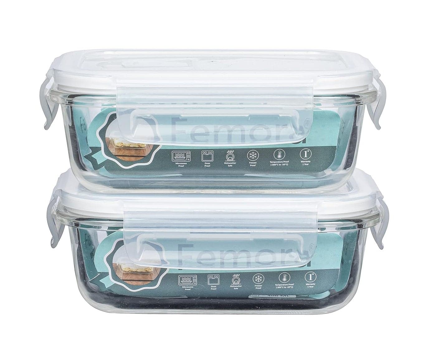 Femora Borosilicate Glass Containers for Kitchen 1 Year Warranty Container Boxes for Storage Storage Box for Kitchen with Air Vent Lid Microwave Safe Rectangular Set of 2400ml Each
