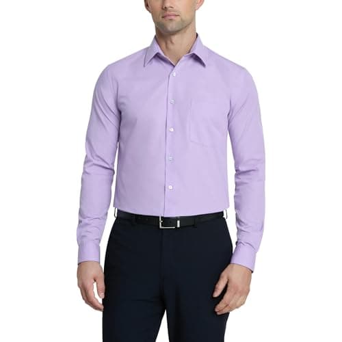 Van Heusen Men's Dress Shirt Regular Fit Poplin Solid, Lavender, 18" Neck 34"-35" Sleeve