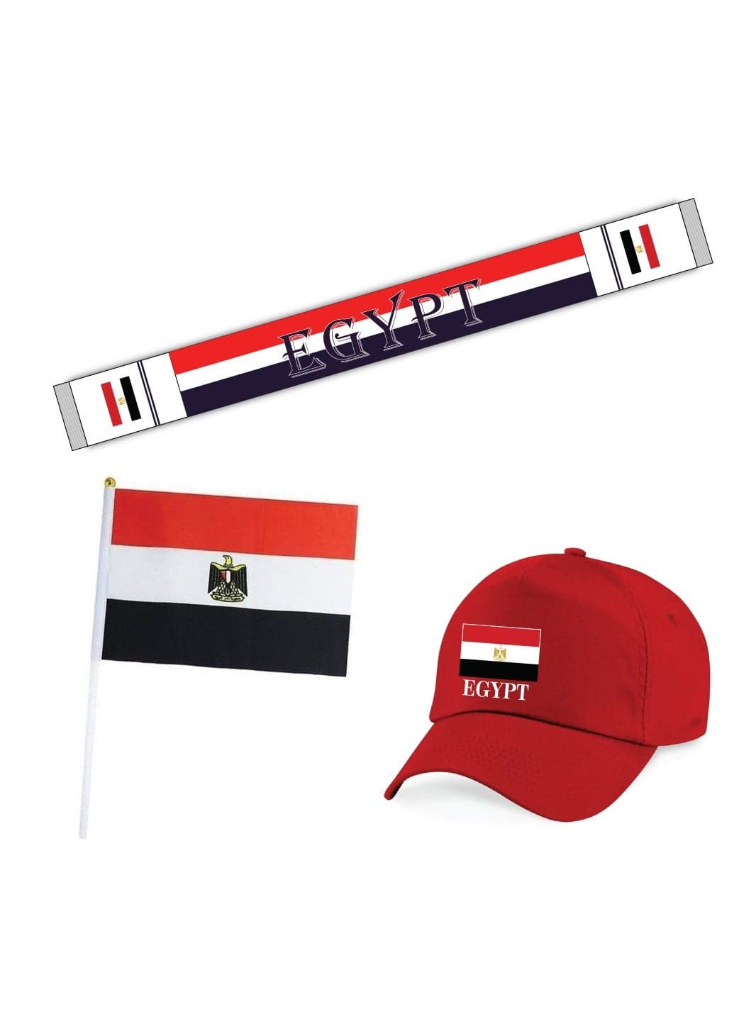 Egypt Sports Combo Pack - Gifts for Sports Fan - Cap - Scarf - Flag - Flag Pin - Drawstring Bag