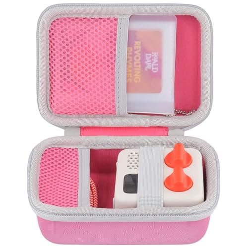 co2CREA Hard Case Compatible with Yoto Mini 2024 Edition Kids Audio Music Player Children Speaker Plays Audiobook Cards Radio and Card Case Hold up to Yoto 36 Cards Pink Case White Zipper