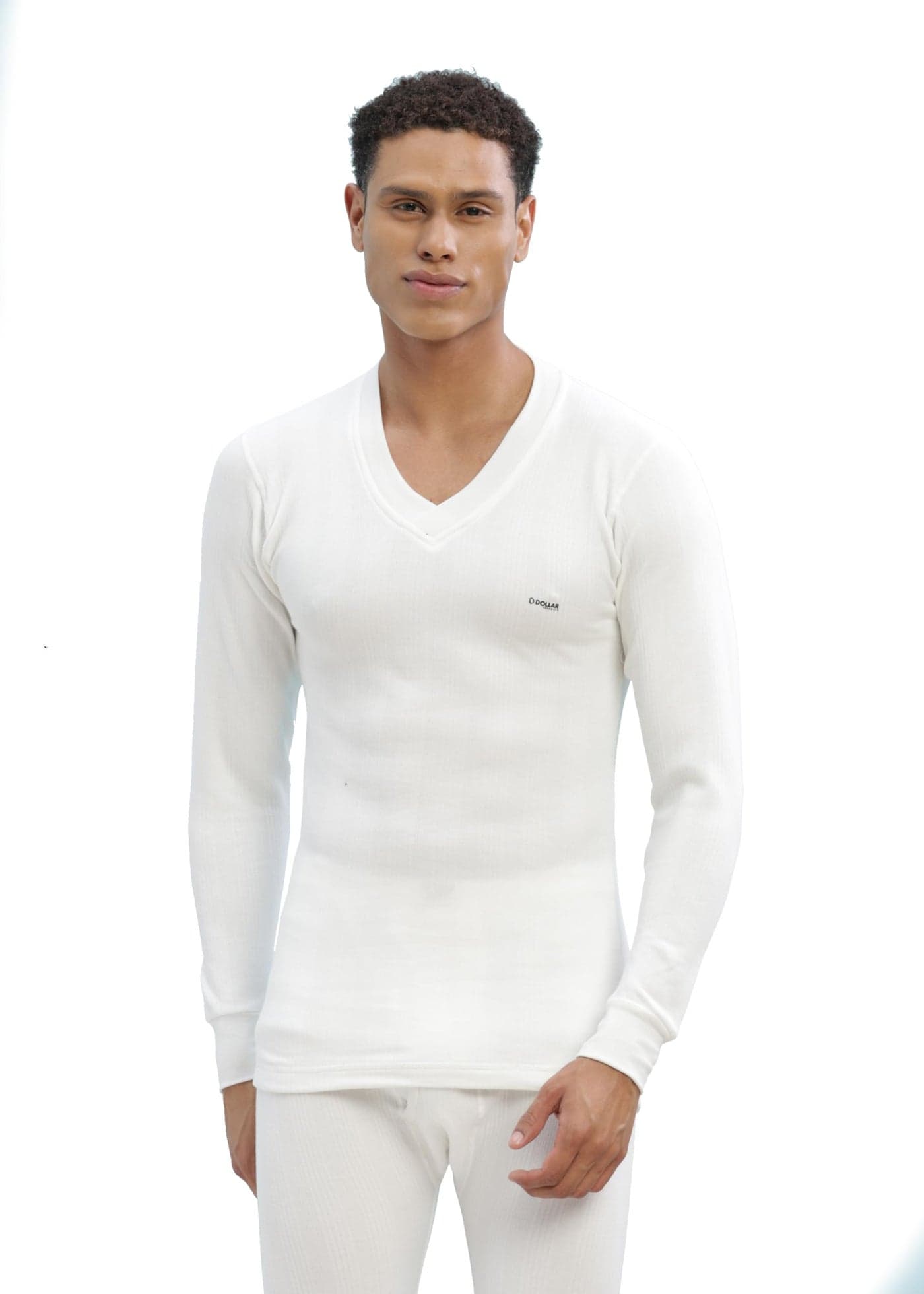 Dollar Ultra Combed Cotton Mens Thermal V-Neck Full Sleeve Top Off White