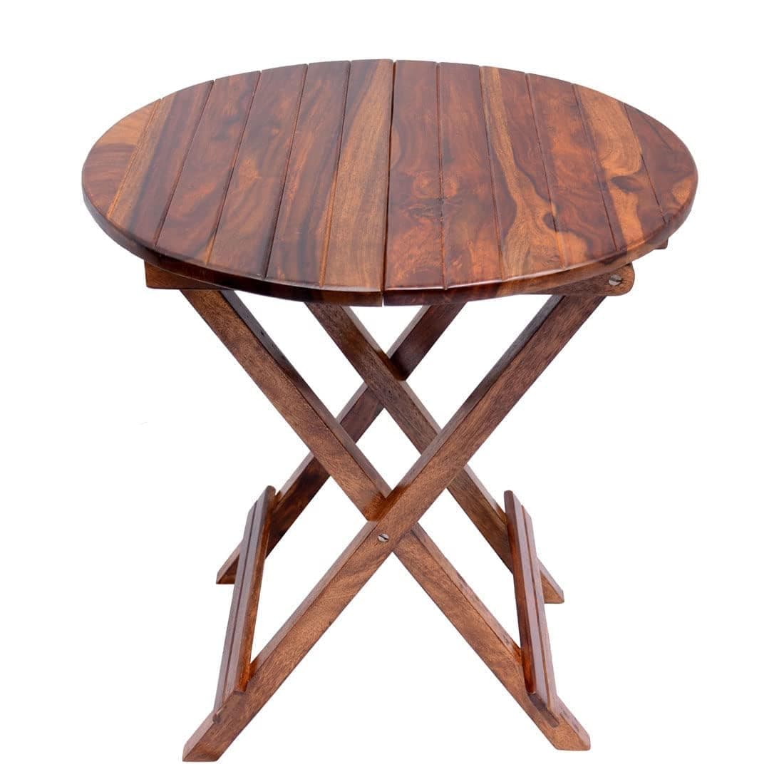 Marwaries Presents Solid Sheesham Wood Round Folding Coffee Tea Table for Home Office Furniture Garden Outdoor Furniture Natural Wood Finish Honey