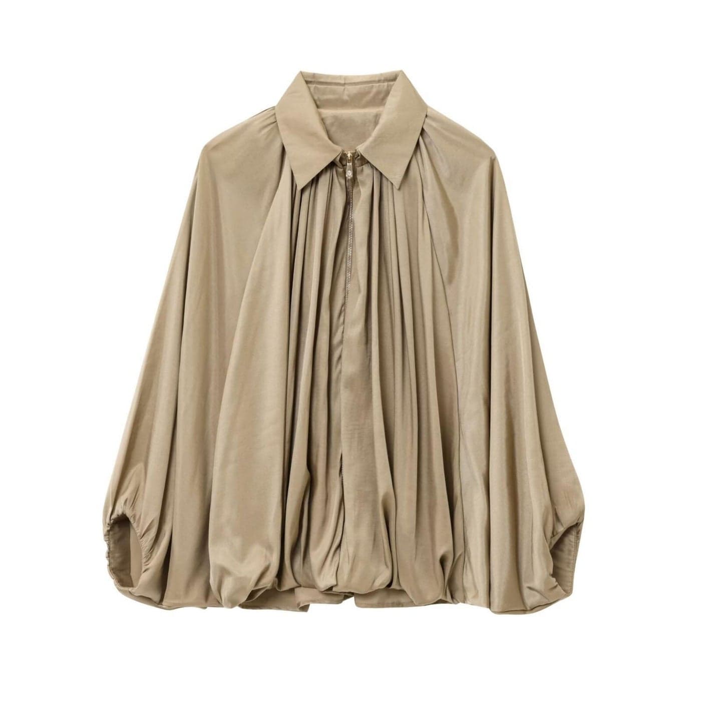 FindThy Womens Puffed Bomber Jacket Trendy Lapel Collar Long Batwing Sleeve Front Zip Oversized Shirts4152KhakiMaLB