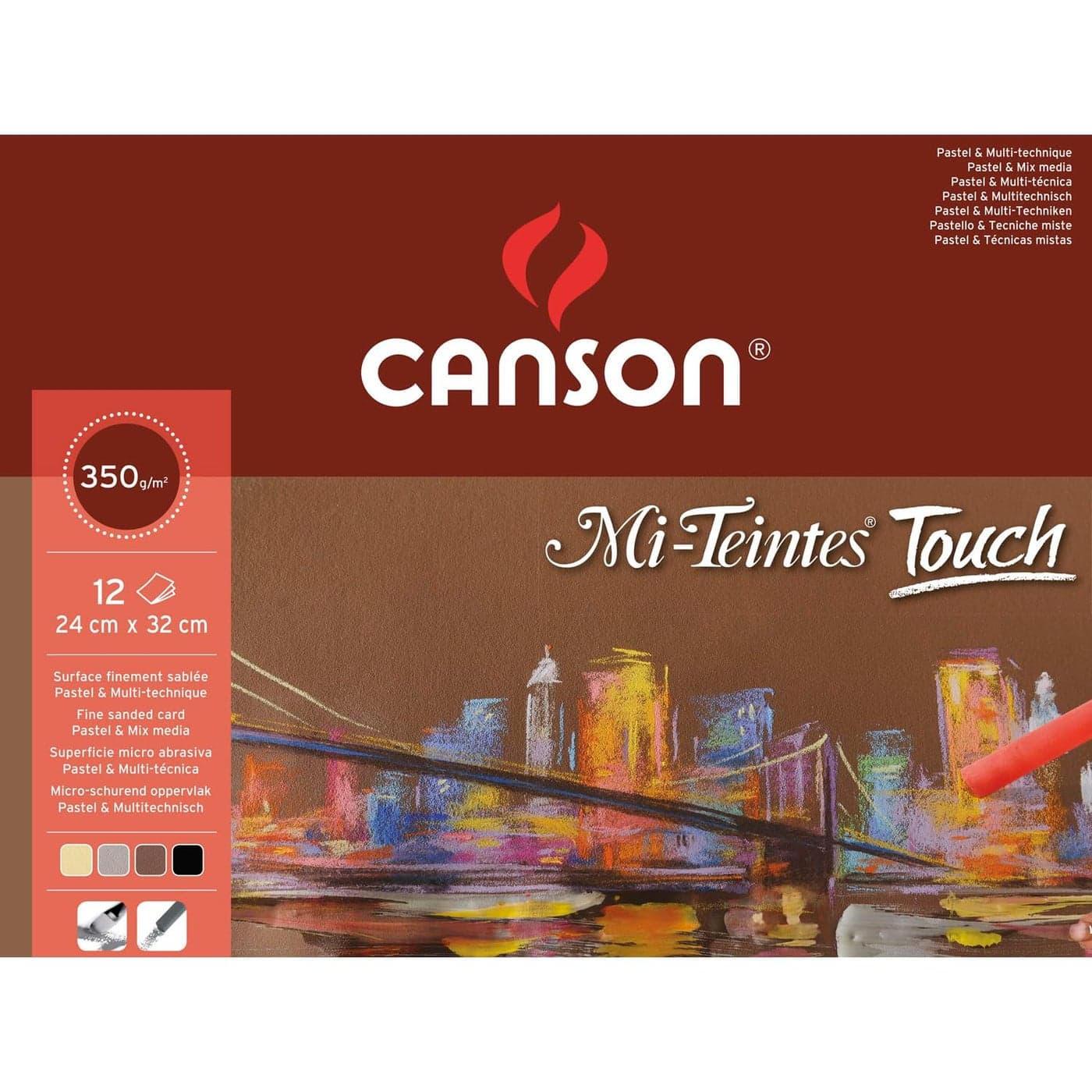 CANSON MiTeintes Coloured Drawing 335g 24 x 32cm Paper Pack 6 Fine Sanded Colours 12 Sheets Pastel Mixed Media Ideal for Professional Artists Illustrators