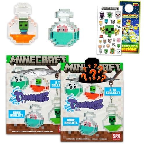 Minecraft Tsunameez Blind Bag Keychains Series 2 Bundle - 2 Pack Tsunameez Minecraft Keychains Mystery Collection Plus Stickers, More | Collectable Video Game Merchandise