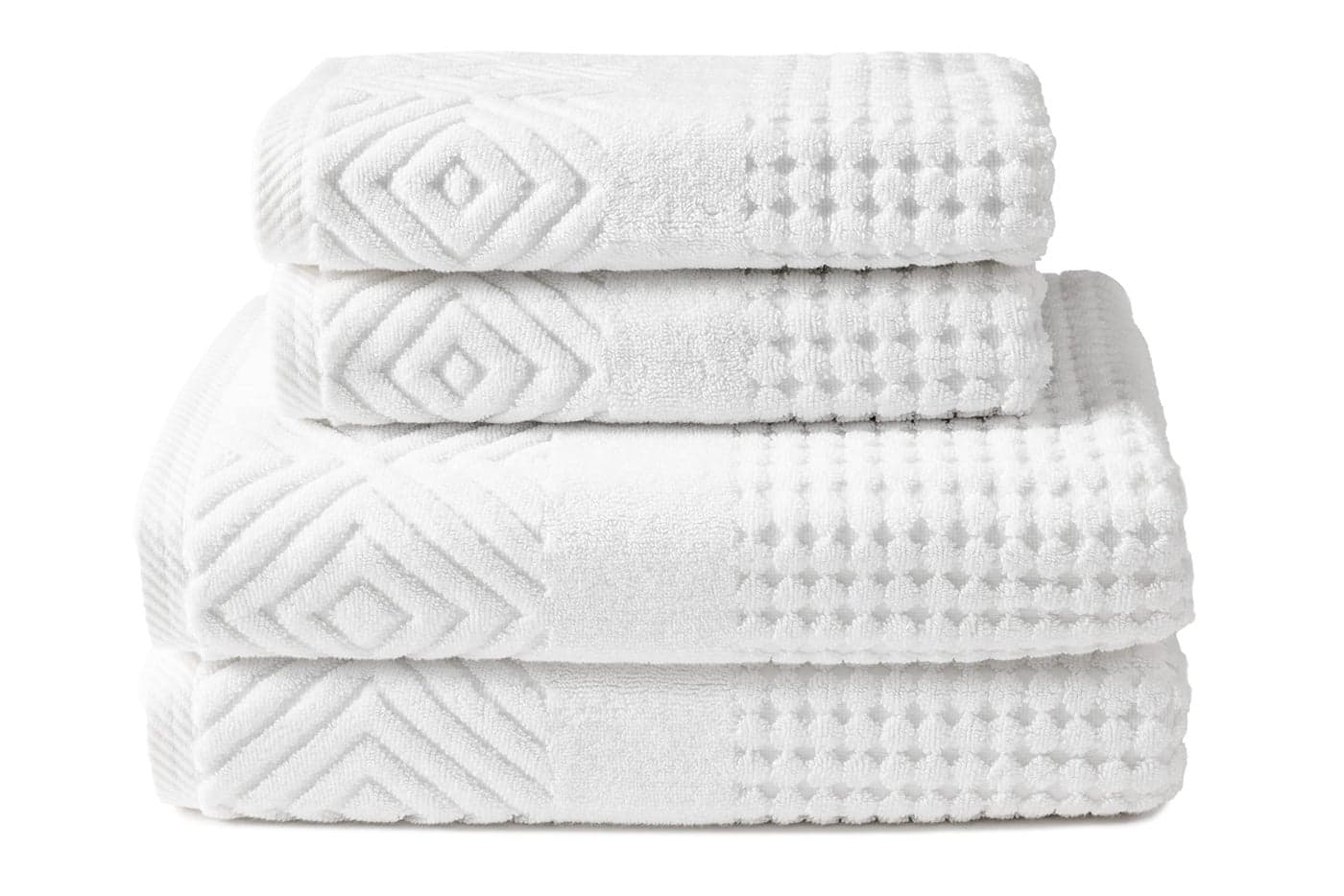 Texere 100 Organic Cotton Diamond Jacquard 700 GSM Luxury Bath Towel Sets Ultra Soft and Absorbent Hotel and Spa Quality Diamond Bright White 2 Bath 2 Hand Towels