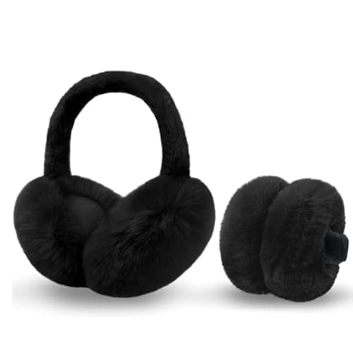 LR FASHION Winter Collection Foldable Ear Muffs for Women Cold Weather Fluffy Earmuffs Winter Warm Headband Ear Covers for Cold Weather (BLACK)