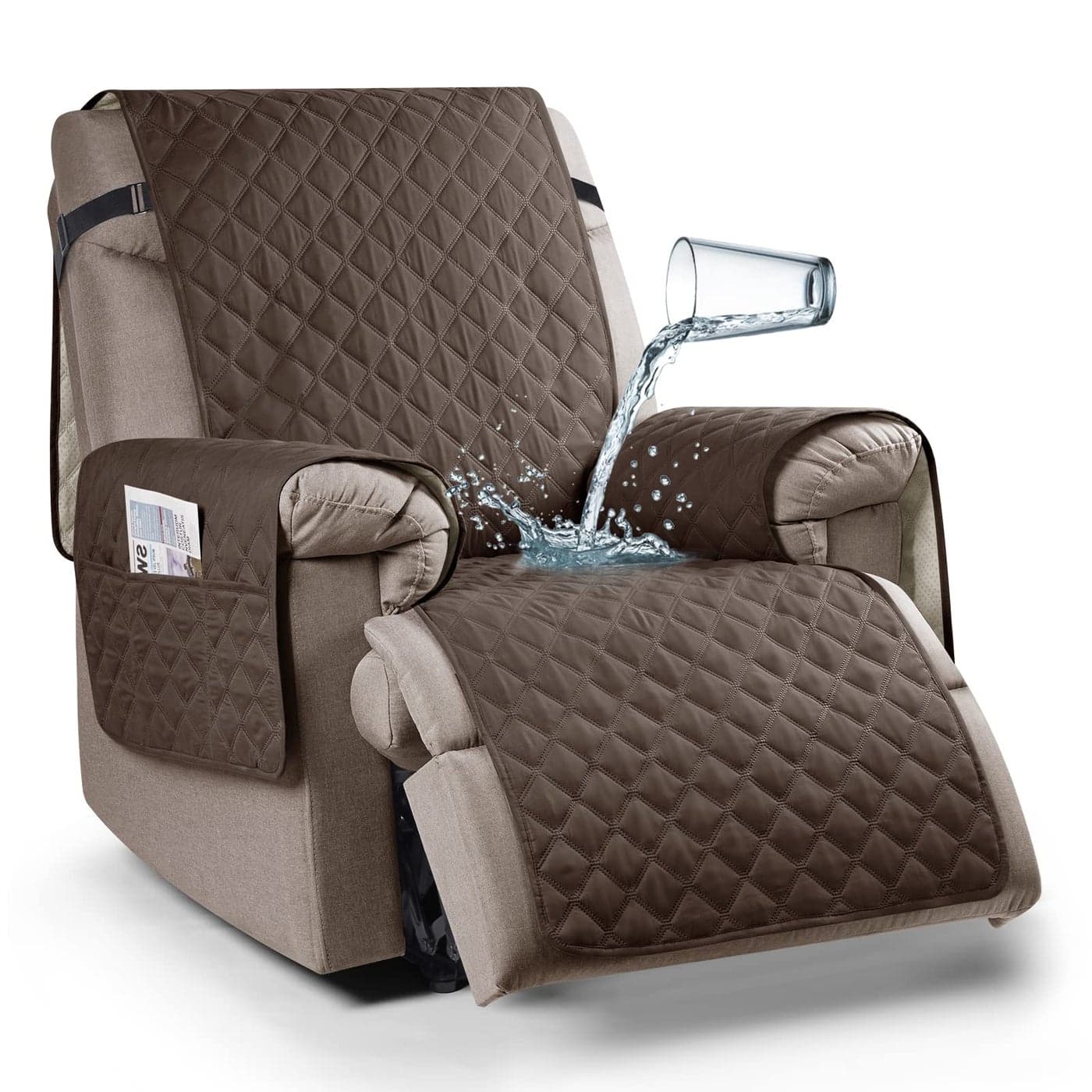 Ruaozz 100 Waterproof Recliner Chair Cover NonSlip Oversized Reclining Cover for Large Recliner Chair Washable Chair Seat Cover with Elastic Straps for Kids Dogs Pets Brown 28