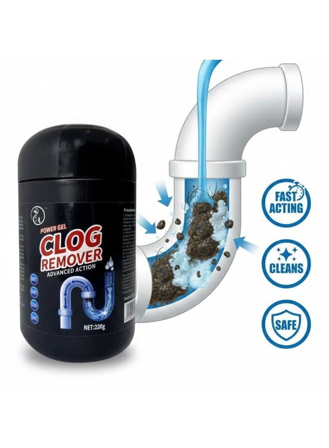 Ultimate Clog Remover Power Gel Drain Cleaner Dissolves Tough Hair Grease Soap Residue Fast Acting Safe Non Corrosive For Pipes Kitchen Bathroom Drains Easy Application Bottle 220g Professional Home Care