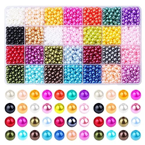 1960PCS Pearl Beads, 6mm 28 Colors Multicolor Loose Pearls for Crafts with Holes for Jewelry Making, Small Pearl Filler Beads for Crafting Bracelet Necklace Earrings
