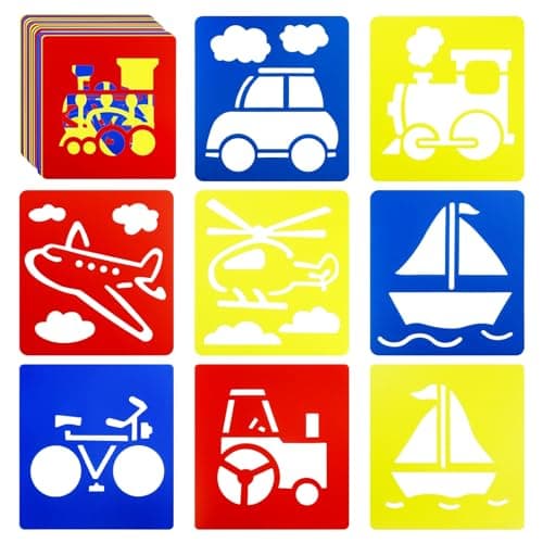 YETOOME 24 Pieces Stencils for Kids 59 x 55 Inches Chalk Drawing Stencils Large Washable Vehicles Themed Primary Shape Template for Kids Toddlers Preschooler