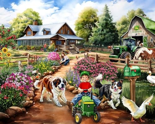 Springbok Life on the Farm 500 Piece Jigsaw Puzzle for Adults John Deere Tractor Unique Cut Pieces Made in USA