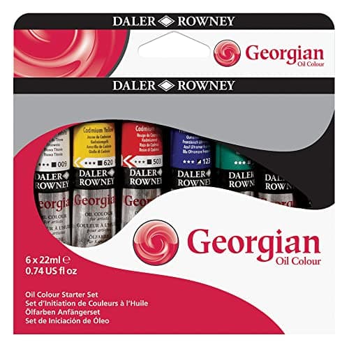 Daler Rowney Georgian 6-Tube Starter Artist Oil Paint Set - Painting Set for Canvas Paper and More - Oil Painting Supplies for Artists and Students - Artist Oil Paints for All Skill Sets