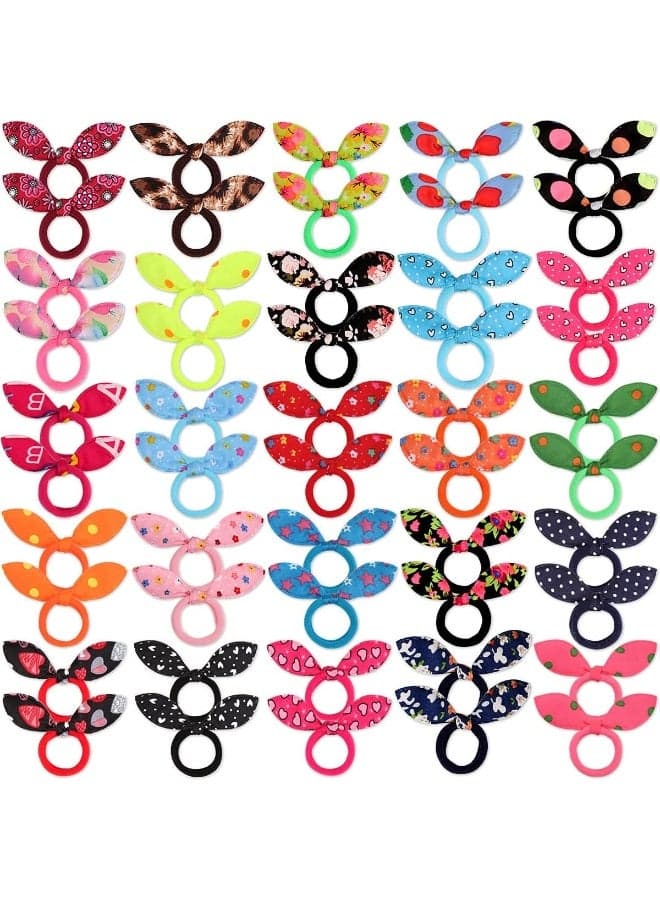 YASUNMI 50pcs Baby Hair Ties+200pcs Rubber Bands, Cute Toddler Rabbit Ear Hair Ties, Seamless No Crease Elastic Cotton Bows Ponytail Holders Hair Accessories for Toddler, Kids, Teens