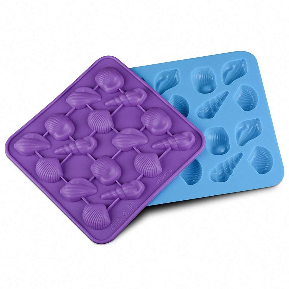 2Pcs Small Conch Shell Chocolate Candy Silicone Molds Seashell Fondant Mini Soap Crayon Resin Mould Ice Cube Jello Tray Under the Sea Party Favors Supplies for Kids Birthday