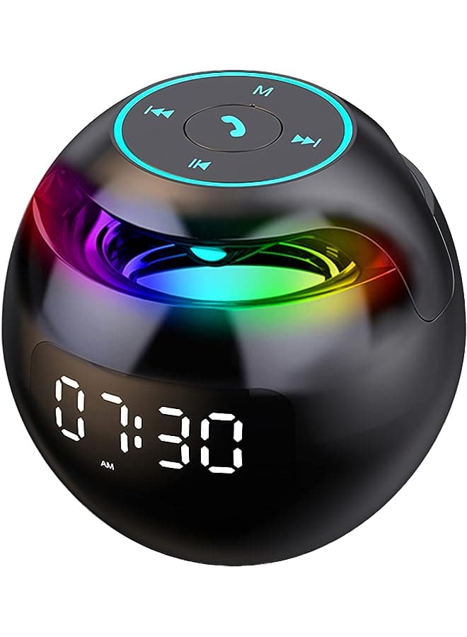 Alarm Clock, Premium Desk Clock and Bedside Clock with FM Radio, Large Led Display, Bluetooth Speaker with Night Light, Motion Sensor, MP3 Player, Smart Loud Clock for Bathroom, Kids (Black)