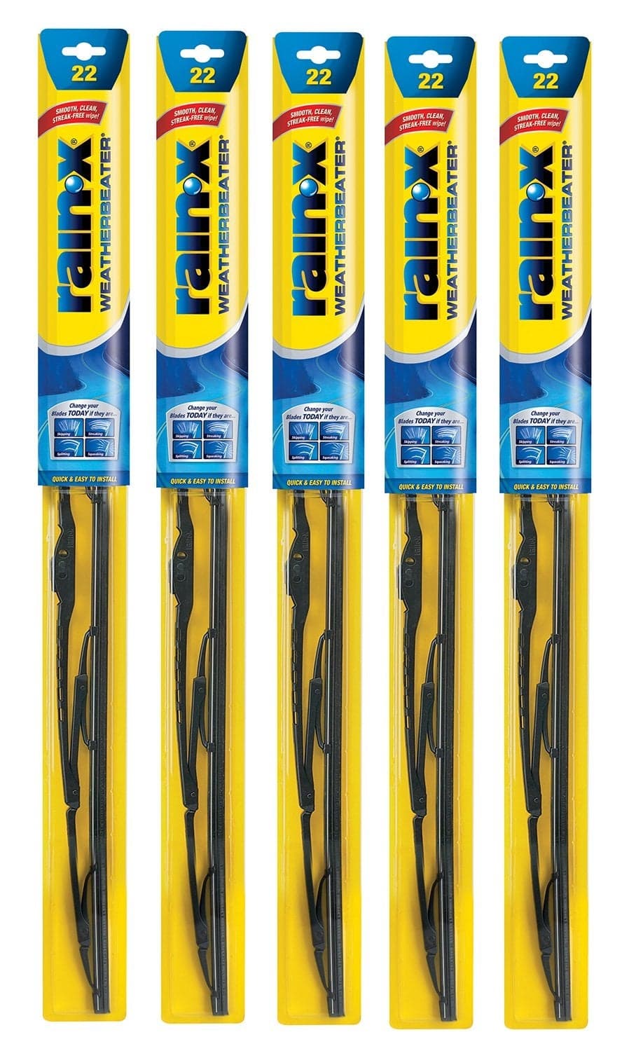 Rain-X RX30222-5PK Weatherbeater Wiper Blade - 22" Windshield Wipers (Pack Of 5), Automotive Replacement Windshield Wiper Blades That Meet Or Exceed OEM Quality And Durability Standards