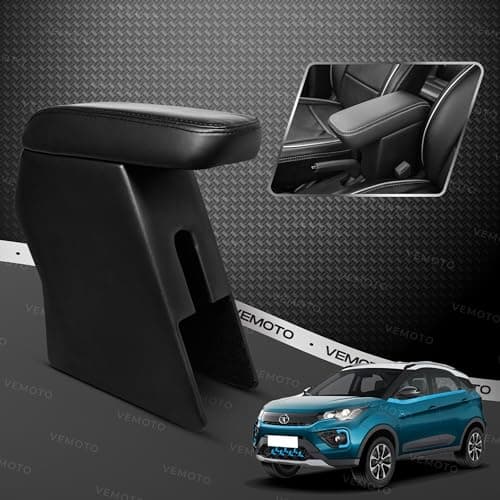 VEMOTO™ 2.0 High-End Car Center Armrest with Storage compartment and Ultimate Comfort for Tata NEXON (Black) (All Models)