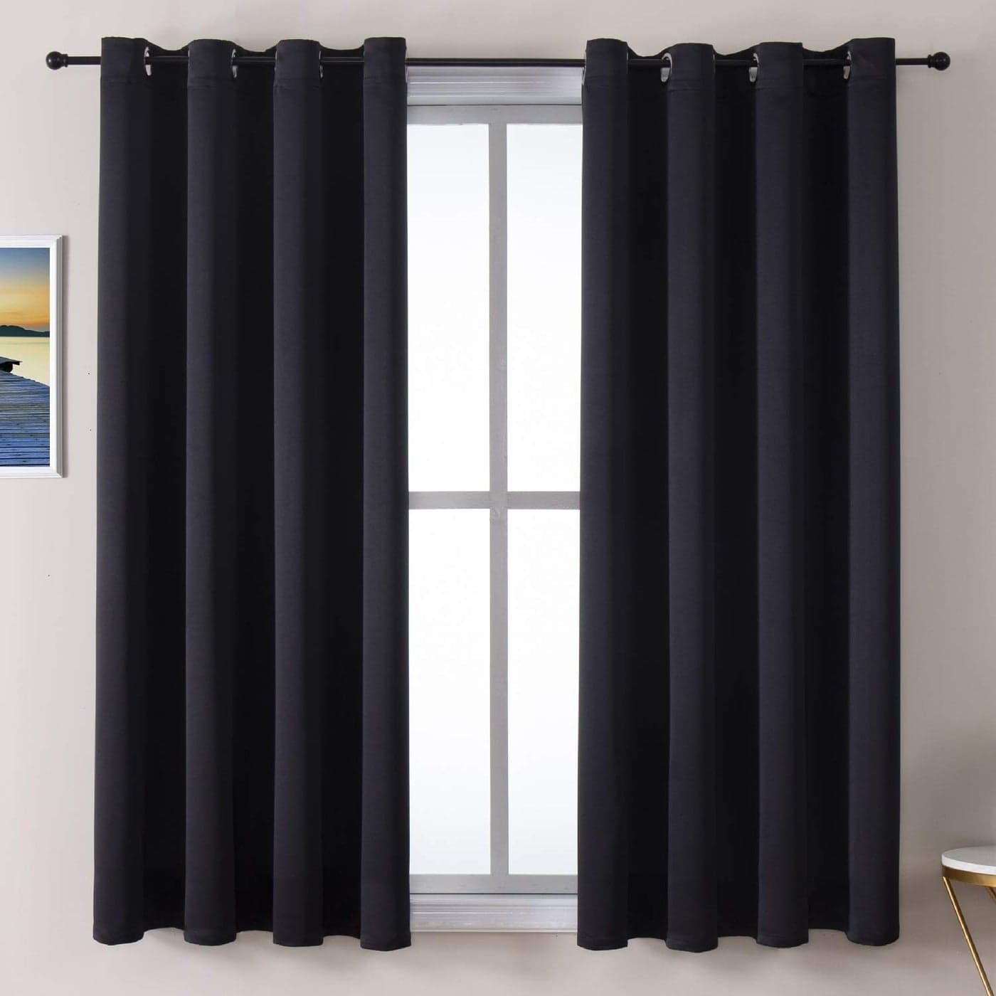 ChrisDowa Grommet Blackout Curtains for Bedroom and Living Room 2 Panels Set Thermal Insulated Room Darkening Curtains Black 52 x 63 Inch