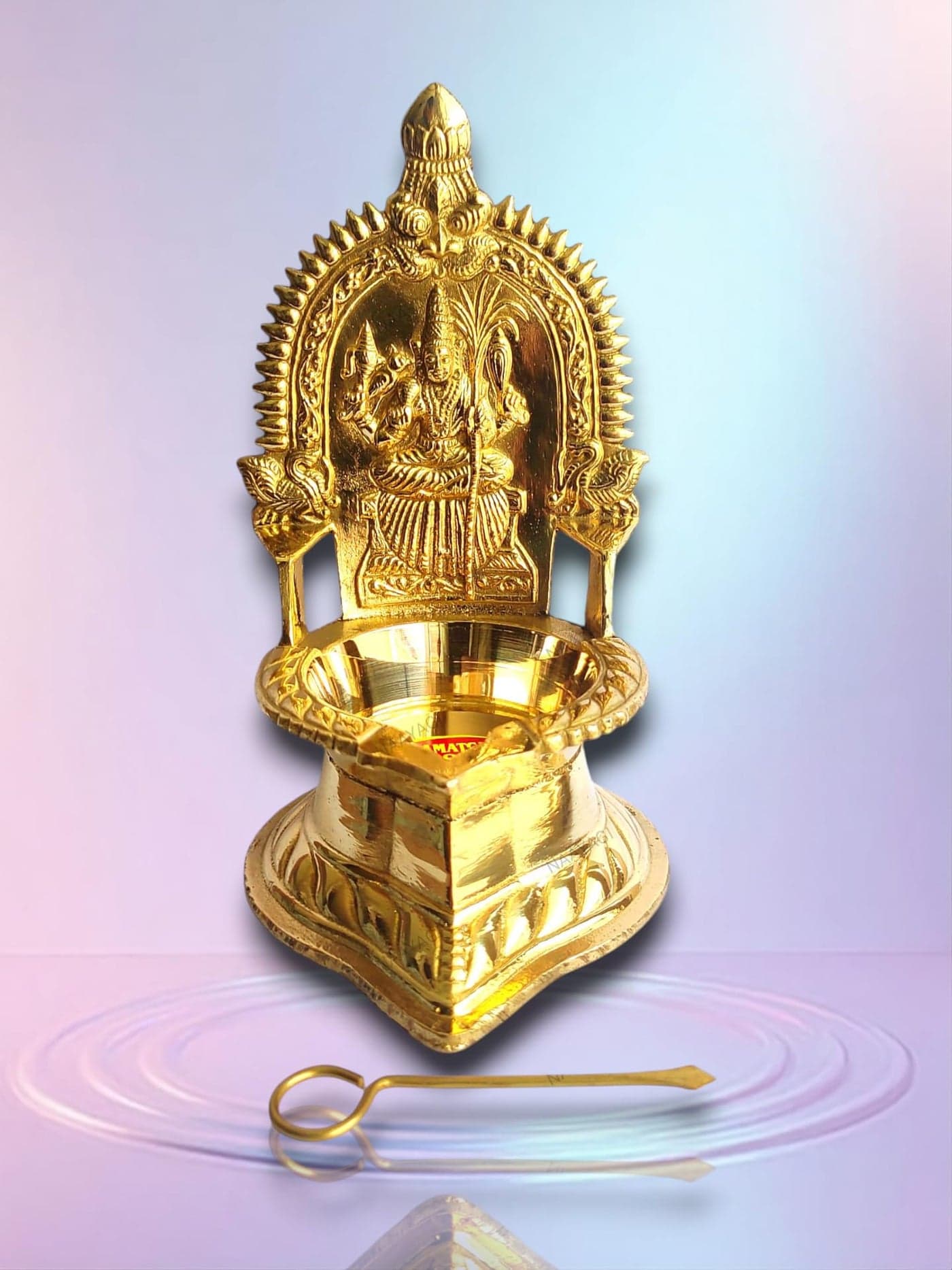 NAAYAGI® - Pure Brass KAMAKSHI Diya / VILAKKU with Unique Sugarcane Engraved ON HER Side - Medium Big - 15.5 cm / 6.1 inch HIGH Approx ( Gold Color )