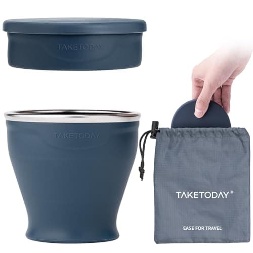 TakeToday Collapsible Travel Cup 8 oz - Silicone Foldable Water Cup, BPA-Free with Lid & Waterproof Bag - Drinking Cup Set for Camping, Outdoors & International Travel(Navy)