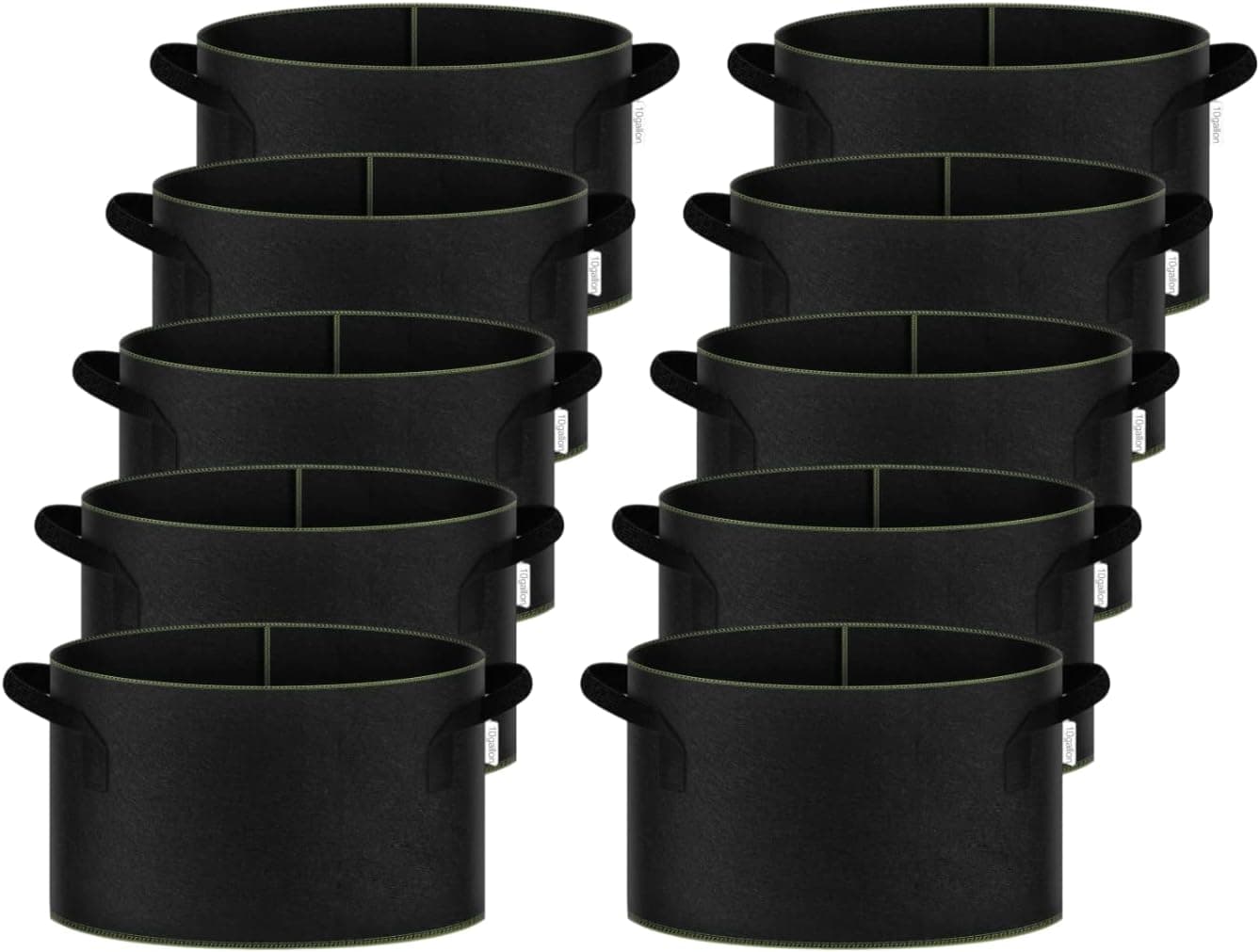 iPower 10 Gallon 10PCS Thickened Grow Bag Nonwoven Fabric Pots with Handles Heavy Duty Aeration Container for Garden and Planting Vegetable Flowers Black with Green Stitch Sewing