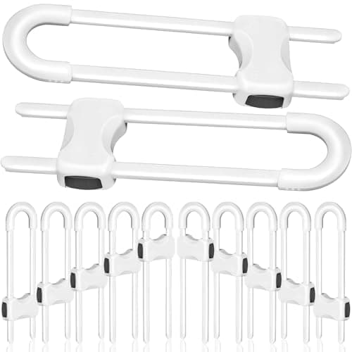 Modacraft 10 Pcs Sliding Cabinet Latches U Shaped Cabinet Door Locks Baby Cabinet Safety Latches for Baby Proofing No Drilling ToolFree Installation Easy to Use for Knobs or Handle Double Door
