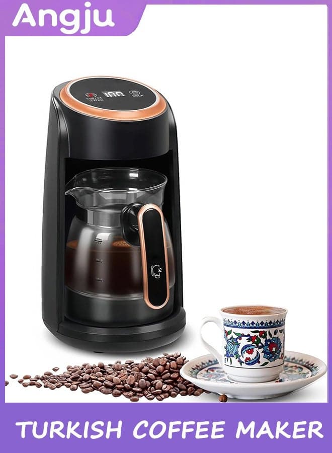 Turkish Coffee Maker, Portable Electric Glass Turkish Coffee Pot with Display Screen, Turkish Coffee Machine & Hot Drinks & Heating Milk, Automatic Coffee Pot Office and Travel