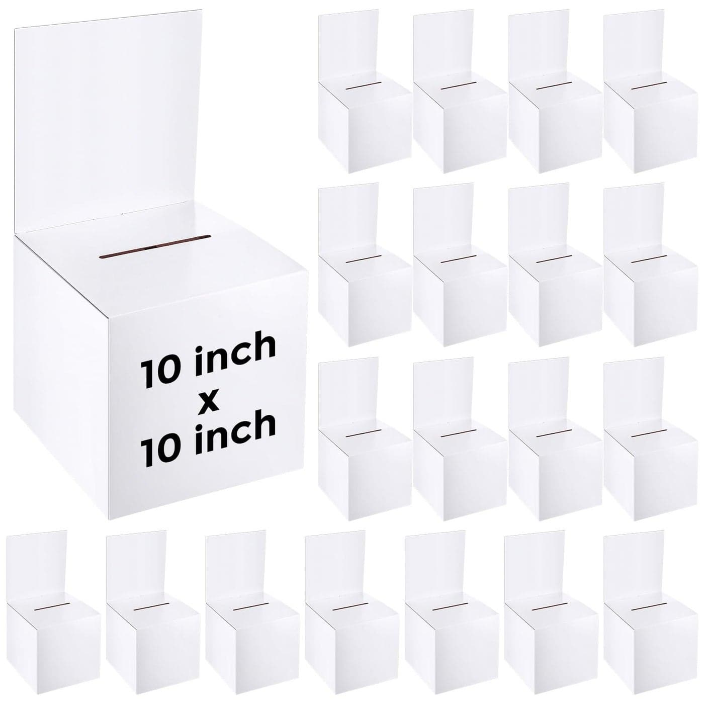 PerKoop 20 Pcs Extra Large Raffle Ticket Box 10 x 10 x 10 Inch Cardboard Ballot Box with Slot Large Suggestion Donation with Removable Header for Fundraising Ticket Collecting Voting Contest White