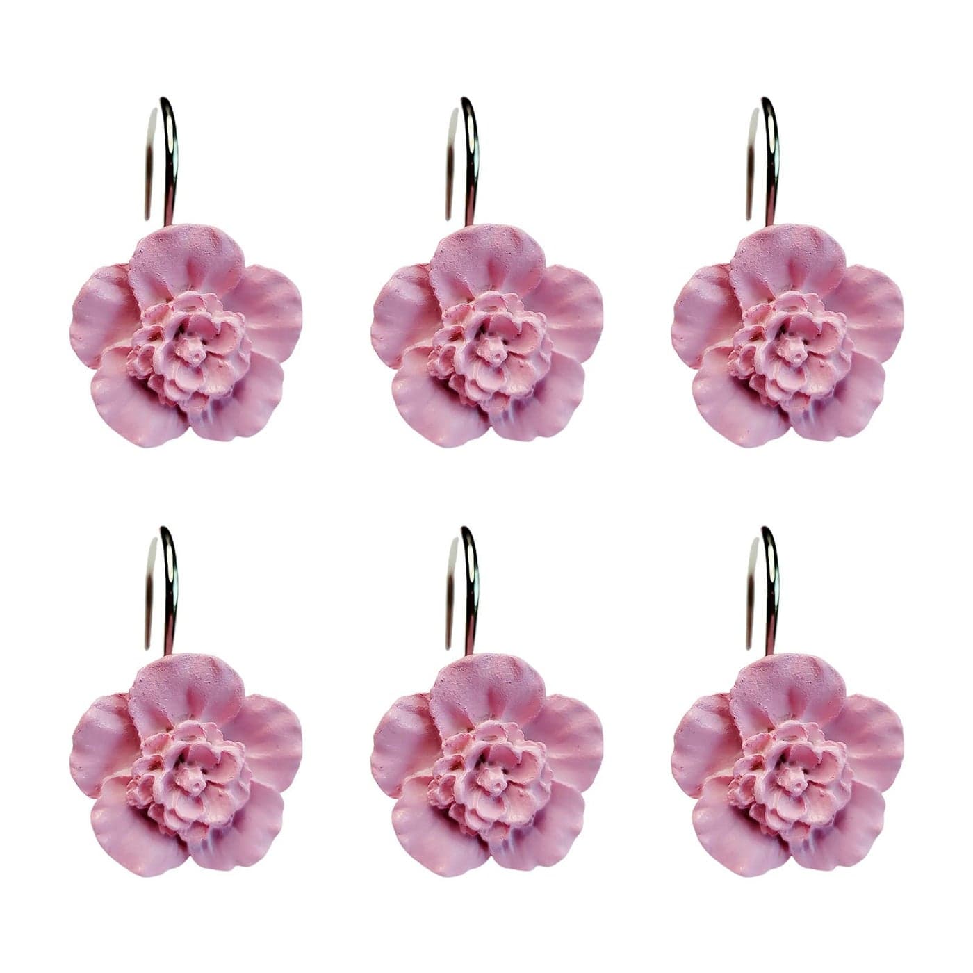 Wehome Pink Flower Style Shower Curtain Rings Set of 12 Pink Flower Shower Curtain Hooks Pack of 12