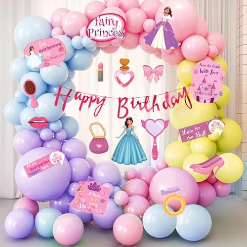 Party Propz Princess Theme Birthday Decoration Items – 59 Pcs | Happy Birthday Banner, Princess Photo Props, 40 Pcs Balloons for Decoration, Pink Birthday Decoration Kit for Girls (Cardstock, Latex)