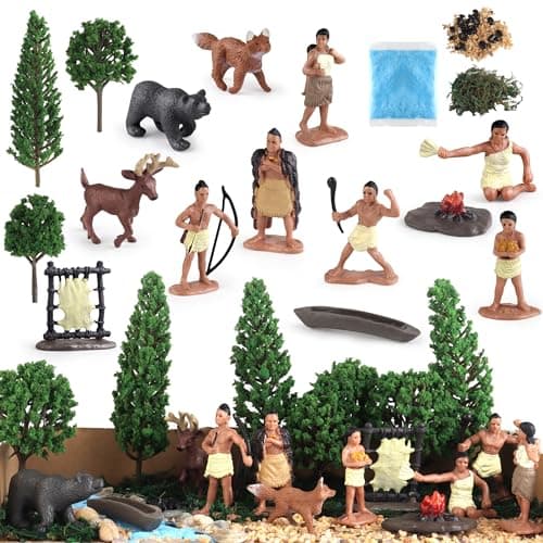 Powhatan Indians Powhatan Native American Figurines Set Figurine Includes Powhatan Indian Figurines Chief Campfire Trees for Kids Historical Education School Project Decoration Birthday Gift
