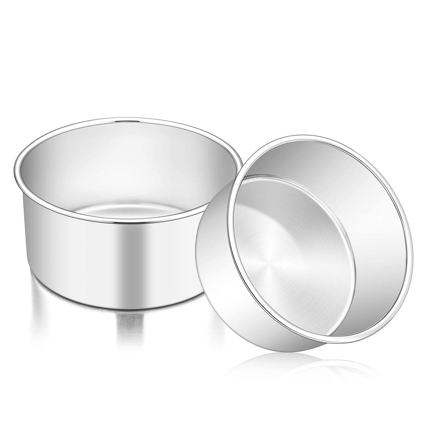 TeamFar 6 Inch Cake Pan 6 x 3 Deep Round Cake Pan Tier Baking Tins Set Stainless Steel For Baking Steaming Serving Healthy Toxic Free Deep Straight Size Oven Dishwasher Safe Set of 2