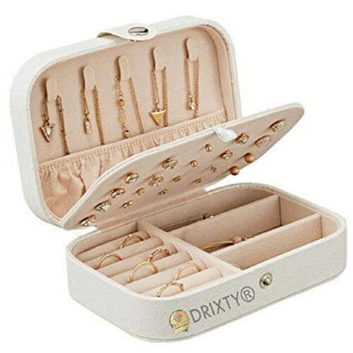 DRIXTY Jewelry Box, Women Portable Travel Jewelry Organizer Box Makeup Cosmetic Case Storage Bag for Necklace Chain Bracelet Watch Earring Mirror