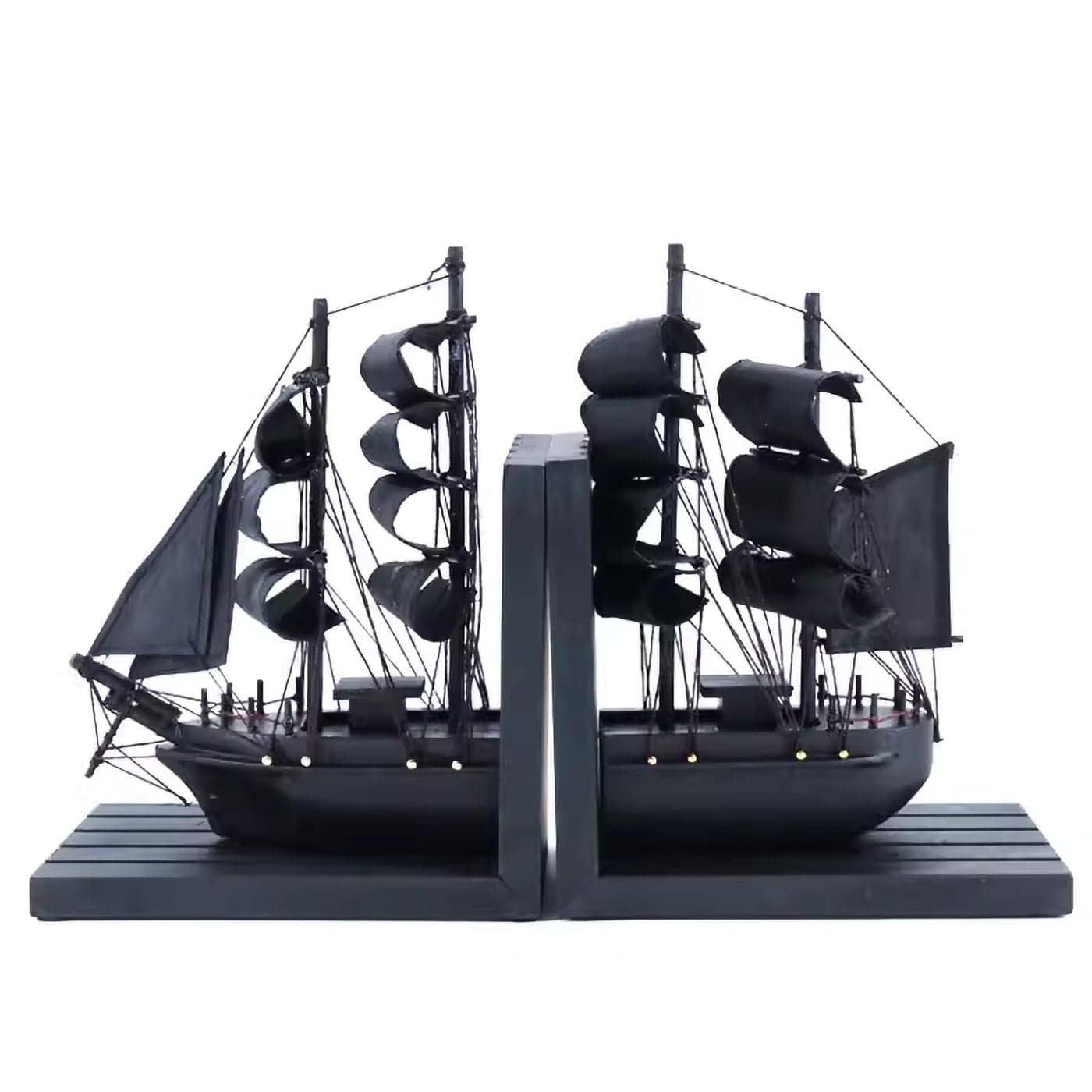 NAUTIMALL Wooden Ship bookends The Black Pearl Pirate 10 Prebuilt Caribbean Coastal Sailboat Decor Nautical Gift for Enthusiasts