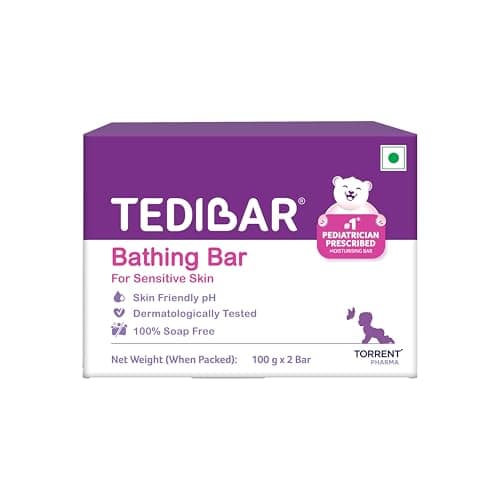 Tedibar Moisturising Baby Bathing Bar 100x2g (Pack of 1) 100% Soap Free No. 1* Pediatrician Prescribed Moisturising Bar - By Torrent Pharma