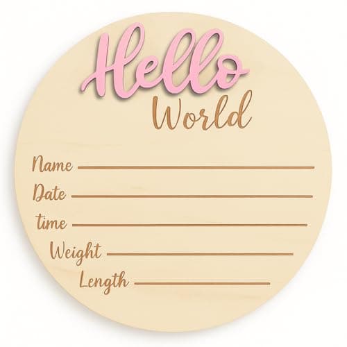 Baby Announcement Sign 6 Wooden Hello World Newborn Name Sign Hospital Birth Stat Plaque GenderNeutral Welcome Baby Keepsake Personalized Photo Prop for Boys Girls Newborn Gift Pink