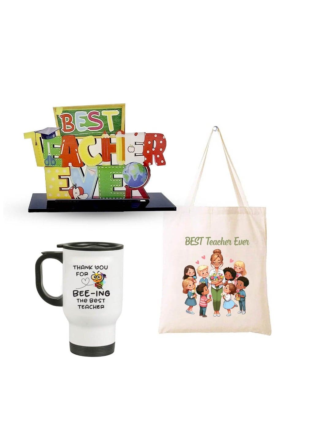Teachers Appreciation Gift Set-Acrylic Crystal, Travel Mug,And Cotton Tote Bag-Perfect For Teacher Appreciation,End Of School Year,And Thank You Gift For Educators,Mentors