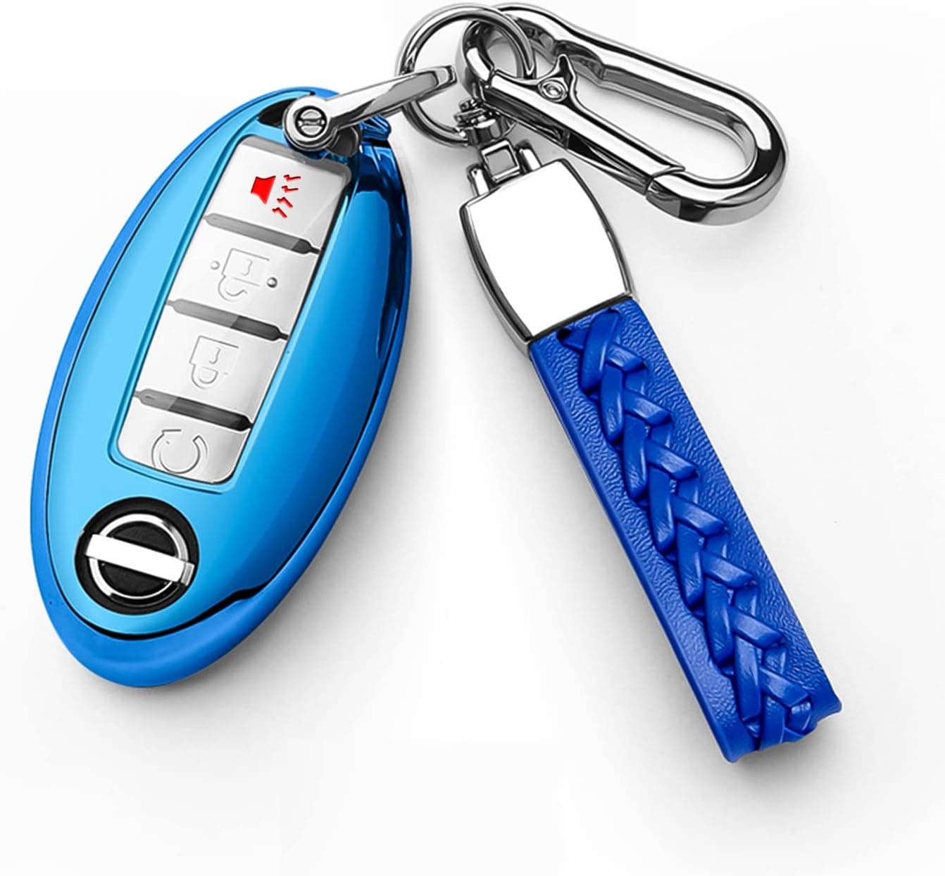 Autophone Blue Key Fob Cover with Leather Keychain for Nissan Models
