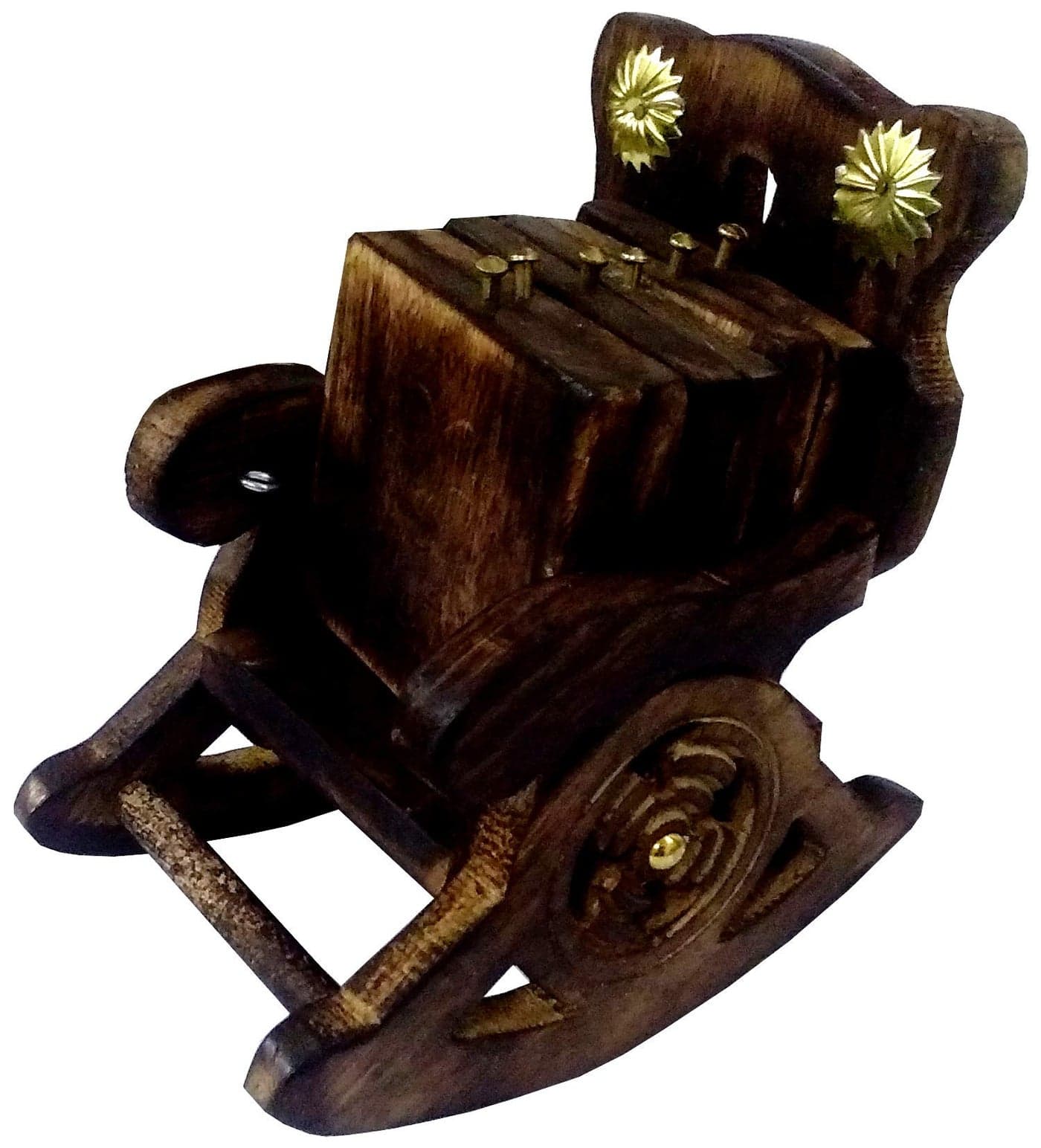 Purpledip Wooden Coasters Set of 6 Rocking Chair, Unique Indian Souvenir (10794)