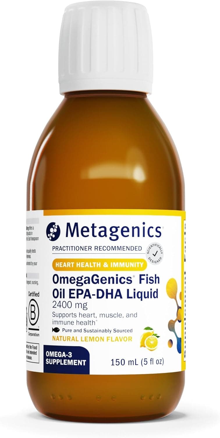 Metagenics OmegaGenics Fish Oil EPADHA 2400 mg Fish Oil Supplement High Potency Supports Heart Health Immune Function Lemon Flavor NonGMO GlutenFree 30 Servings