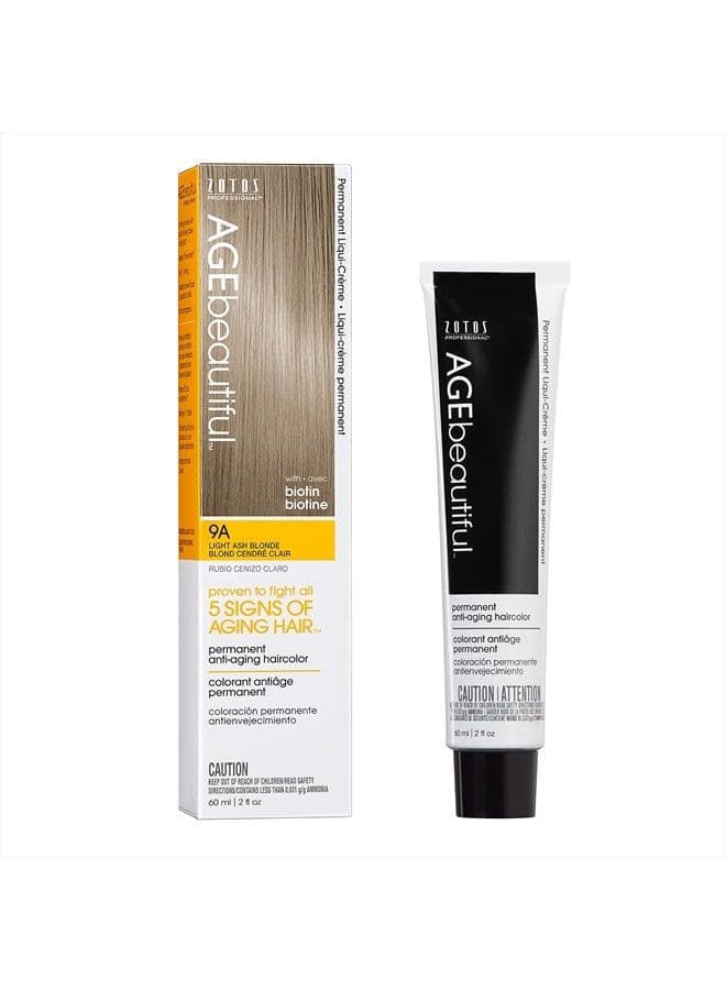 AGEbeautiful Permanent Liqui Creme Hair Color Dye | 100% Gray Coverage | Anti-Aging | Professional Salon Coloring | 9A Light Ash Blonde