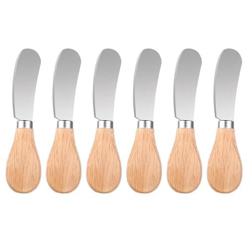 6 Pcs Wooden Handle Butter Spreader Knives Set – Stainless Steel Cheese Spreader for Charcuterie Board, Cheese Knife Set for Butter, Jam, Pastry, Cocktail Knives, and Kitchen Accessories