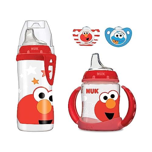 NUK Sesame Street Transition Bundle Active Cup Learner Cup Pacifiers 4 Piece Set