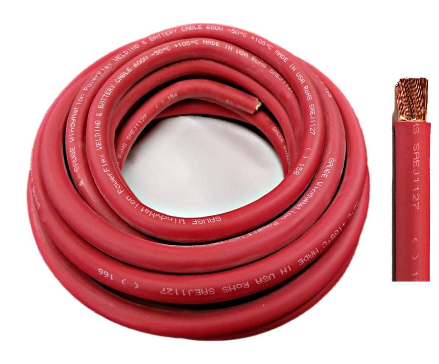 WNI 20 Gauge 10 Feet Red 20 AWG Ultra Flexible Welding Battery Copper Cable Wire Made in The USA Car Inverter RV Solar