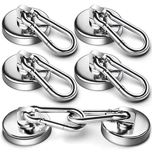 Grtard 110LBS Magnetic Hooks with Swivel Carabiner, 6 Pack Neodymium Magnet Hooks Heavy Duty, Strong Magnetic Hooks for Hanging, Magnet with Hook for Outdoor, Garage, Warehouse, Home