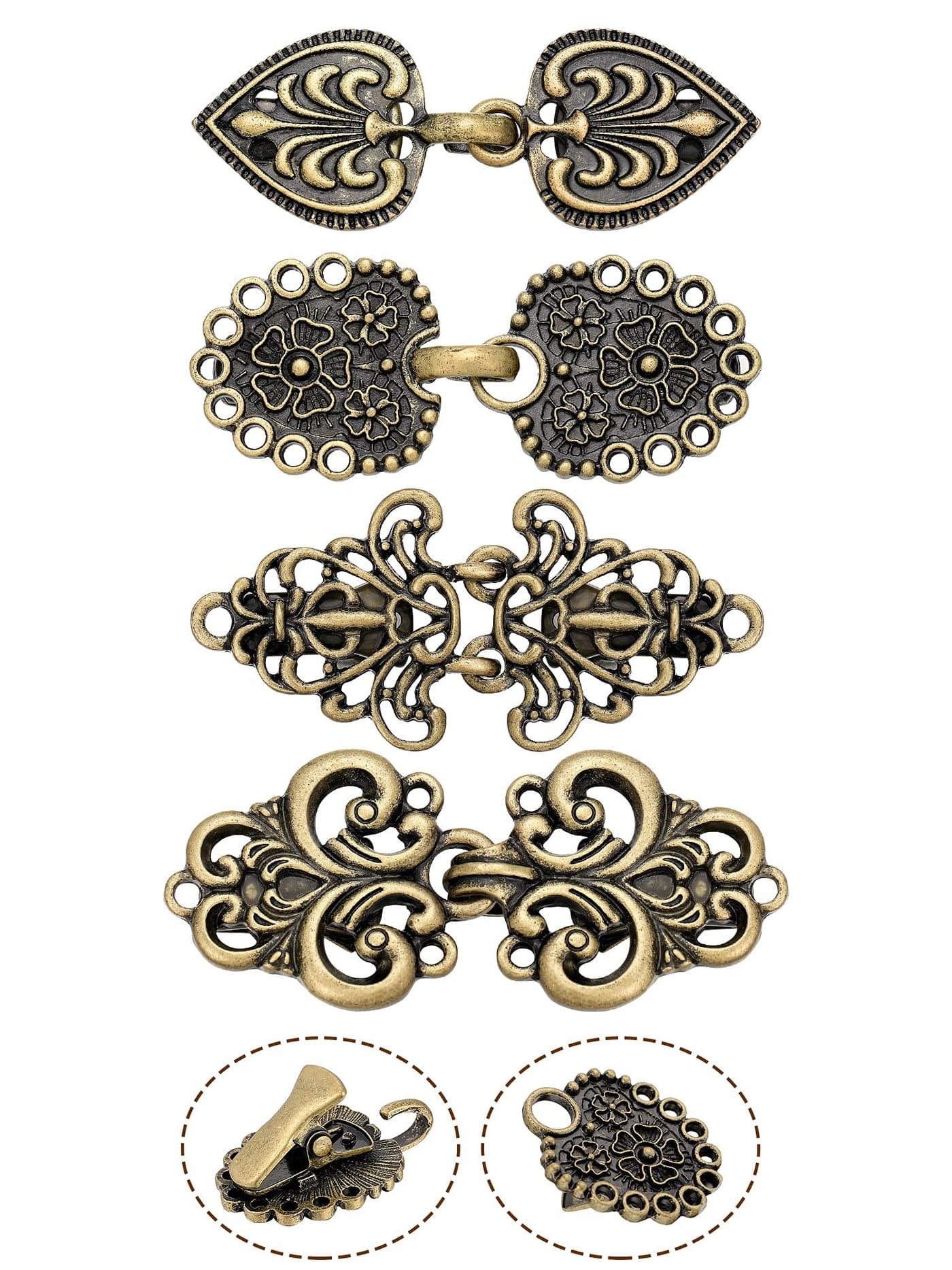 WILLBOND 4 Pieces Vintage Sweater Swirl Clip Cape Cloak Retro Cardigan Shawl Collar Clasp Dress Shirt Brooch Clip(Bronze)