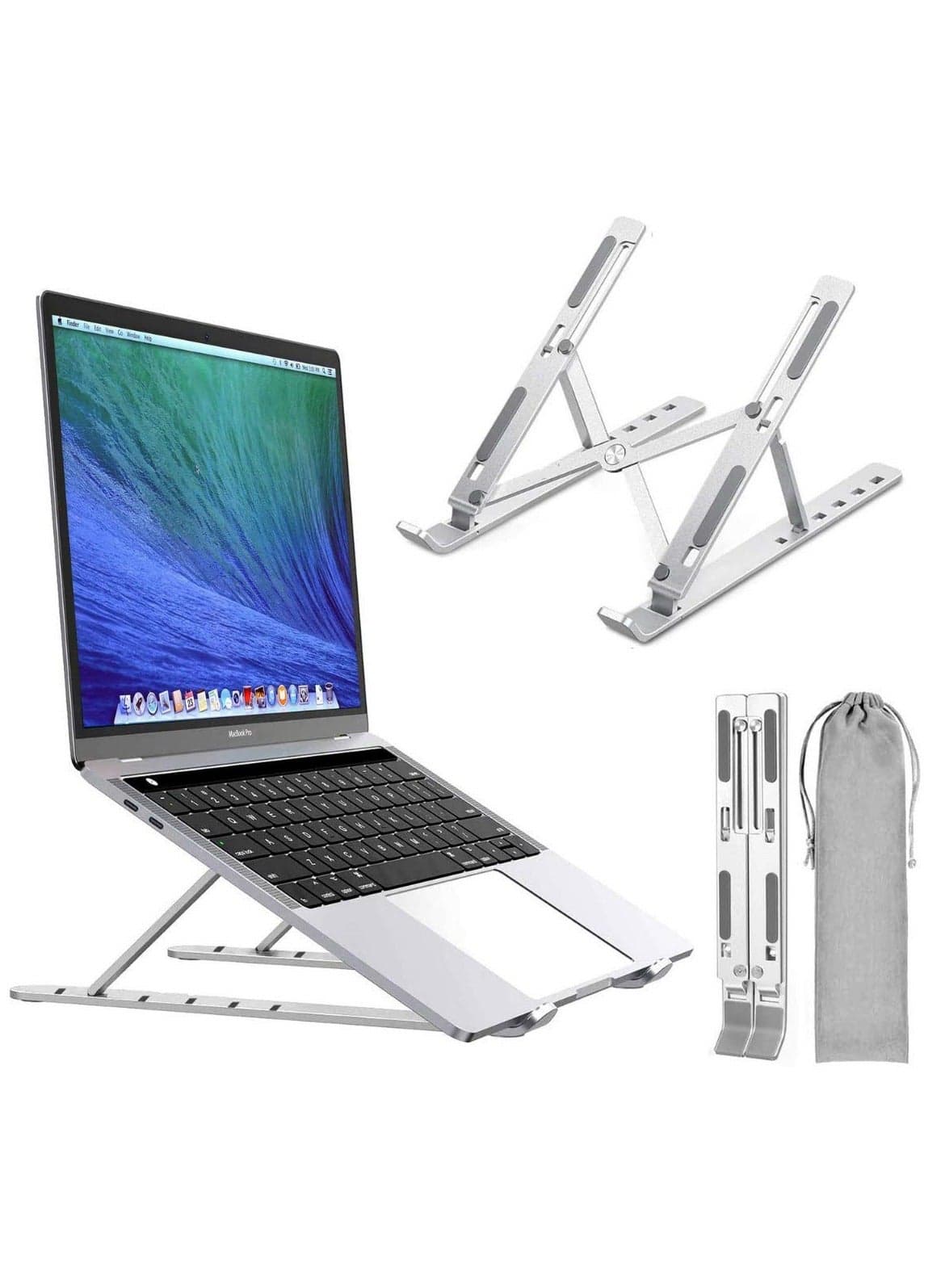 Laptop Stand with Carry Pouch 6 Height Adjustable Riser for Desk Increased Laptop Ventilation Ergonomic Foldable (Silver)